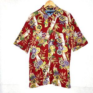 Tommy Hilfiger Hawaiian Floral Camp Shirt Short Sleeves Red Multicolor